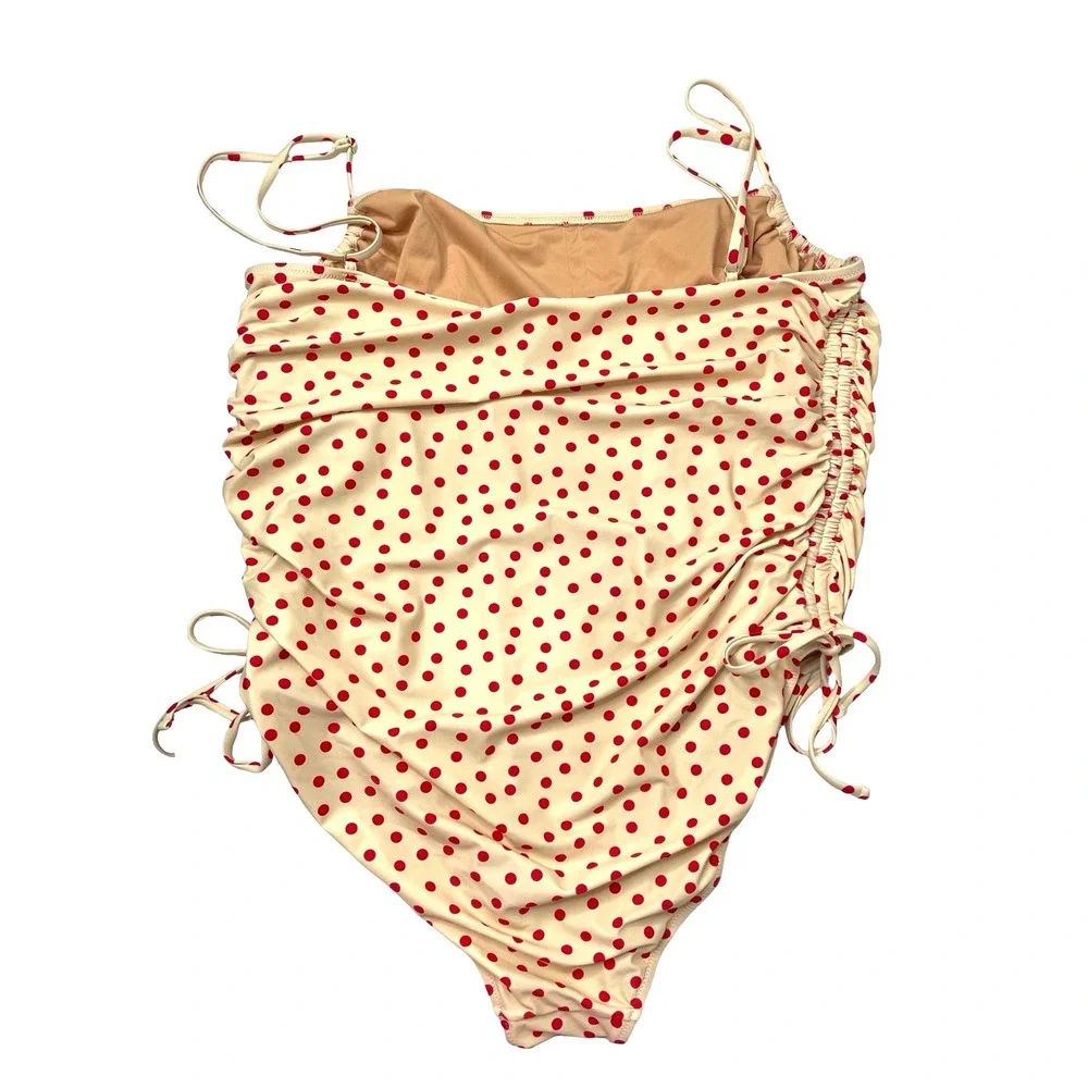 J. Crew Ruched one-piece swimsuit with side ties in red dot print Size 22